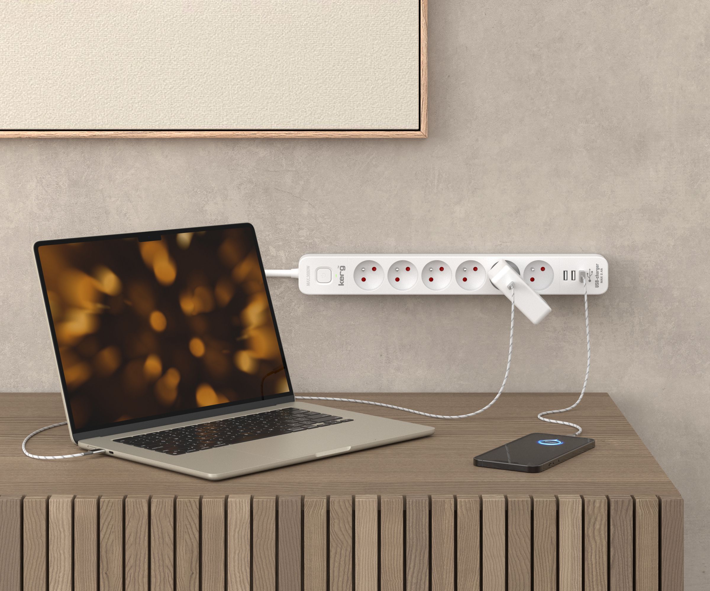 KERG power strip with circuit breaker-6 sockets 3USB 16A 1.5m_2