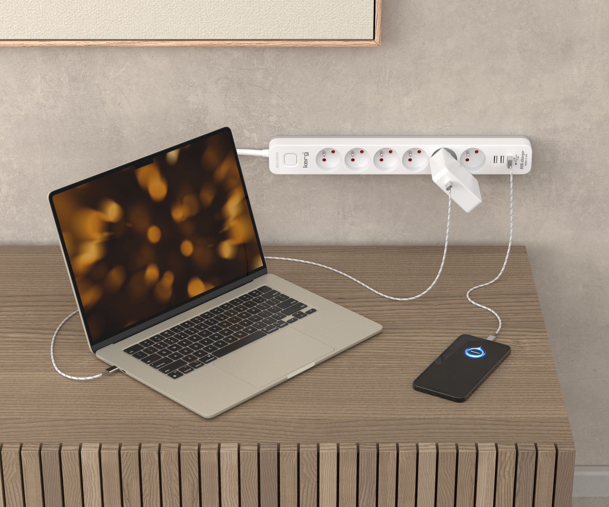 KERG power strip with circuit breaker-6 sockets 3USB 16A 1.5m_3