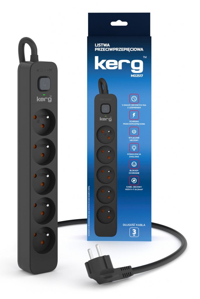 KERG power strip with circuit breaker-5 sockets 16A 3m_1