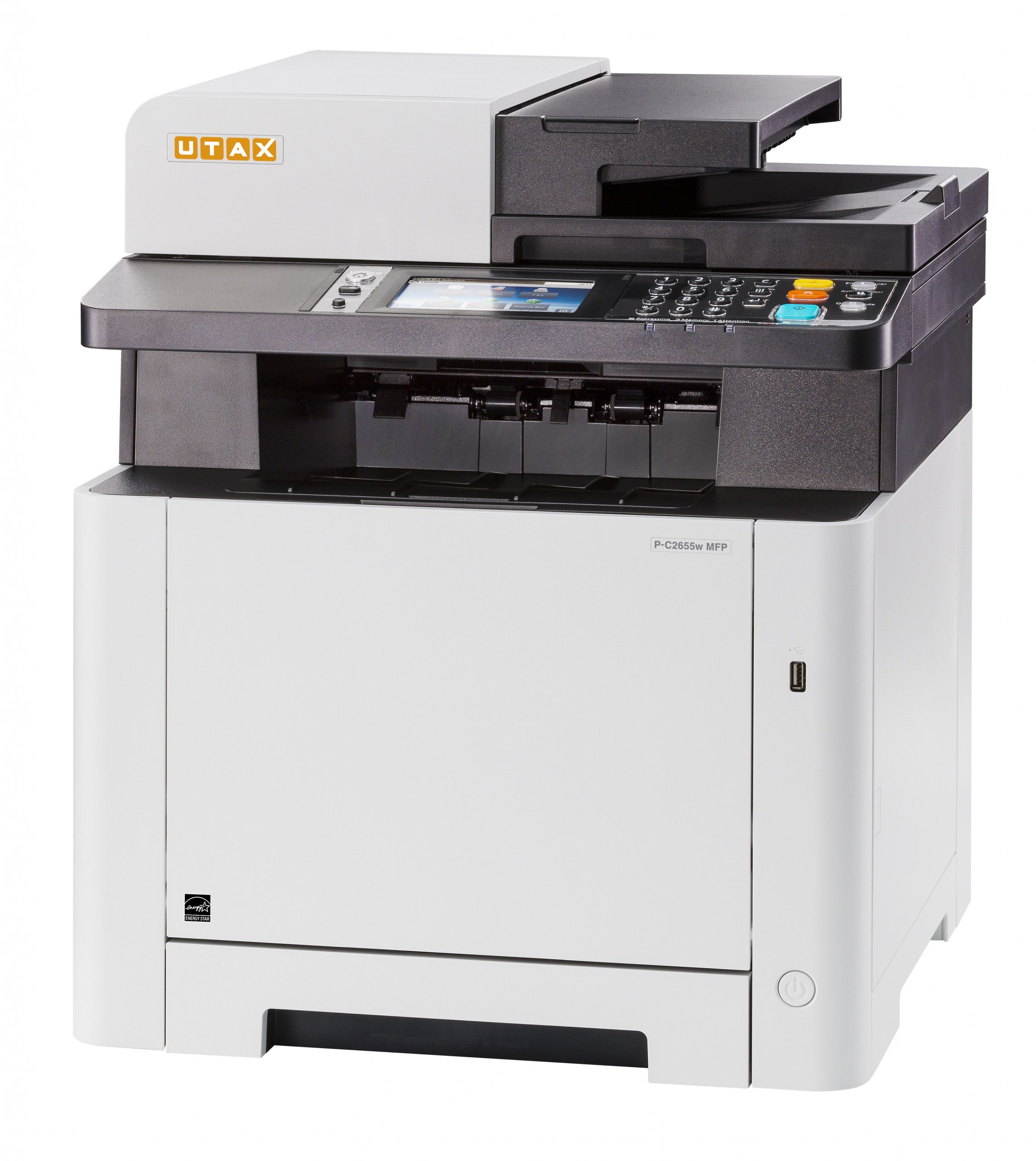 Multifunctionala laser monocrom A4 UTAX C-2655W MFP

Echivalent – identic  Kyocera ECOSYS M5526CDW  
Copiator laser color duplex A4, printer laser color duplex A4  USB 2.0 + retea, scaner color duplex  A4, wireless, FAX
DUAL SCAN ADF SCANARE FATA-VERSO LA O SINGURA TRECERE A DOCUMENTULUI 
FACE COPIERE, SCANARE SI PRINTARE FATA-VERSO AUTOMATA