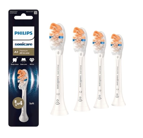 Rezerve PHILIPS Sonicare A3 Premium All in One HX9094/87, Pachet de 4 capete de periere standard, Sincronizarea modurilor BrushSync,  Alb, L x A x I (mm) 25.7x60x230.5_1
