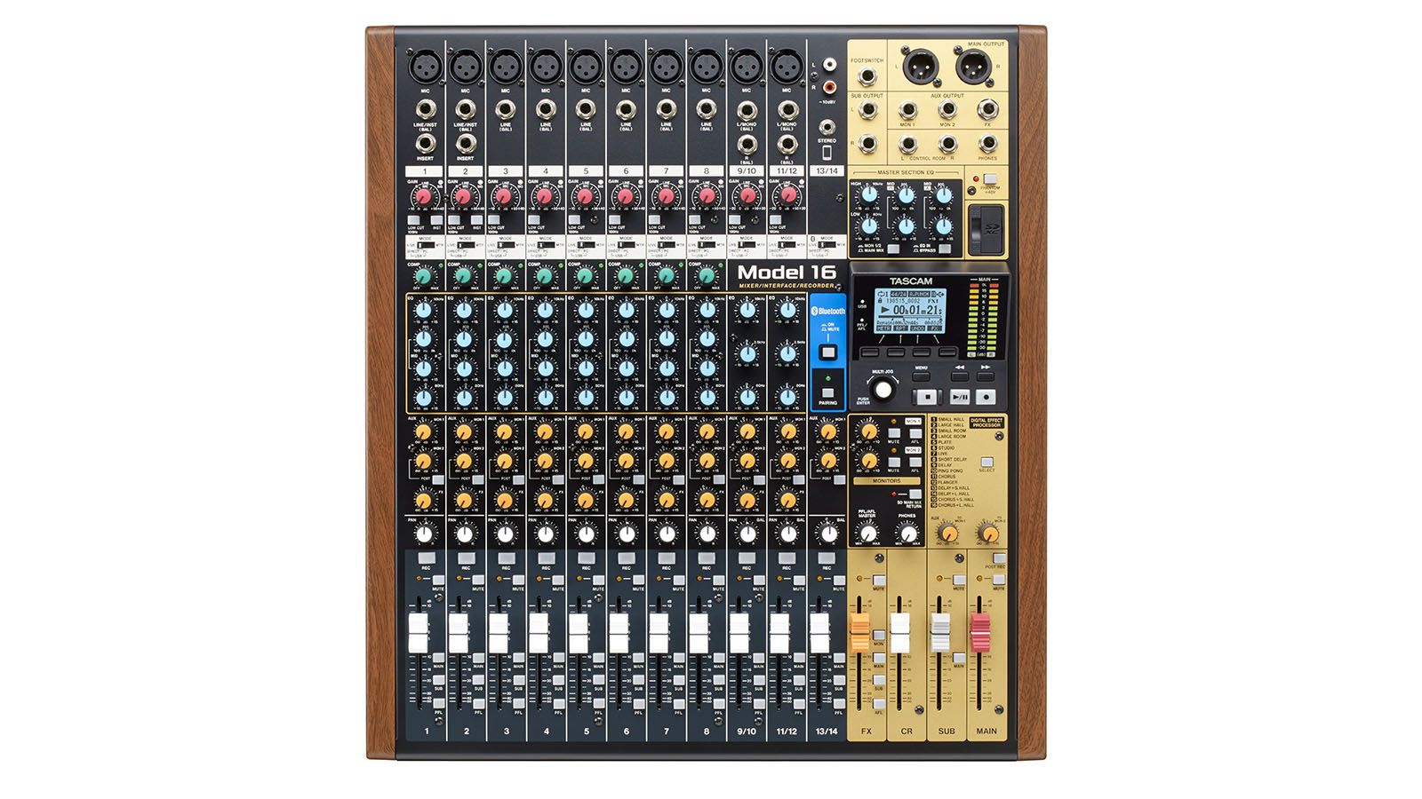 Tascam MODEL 16 audio mixer 16 channels 20 - 30000 Hz Black  Gold  Wood_2