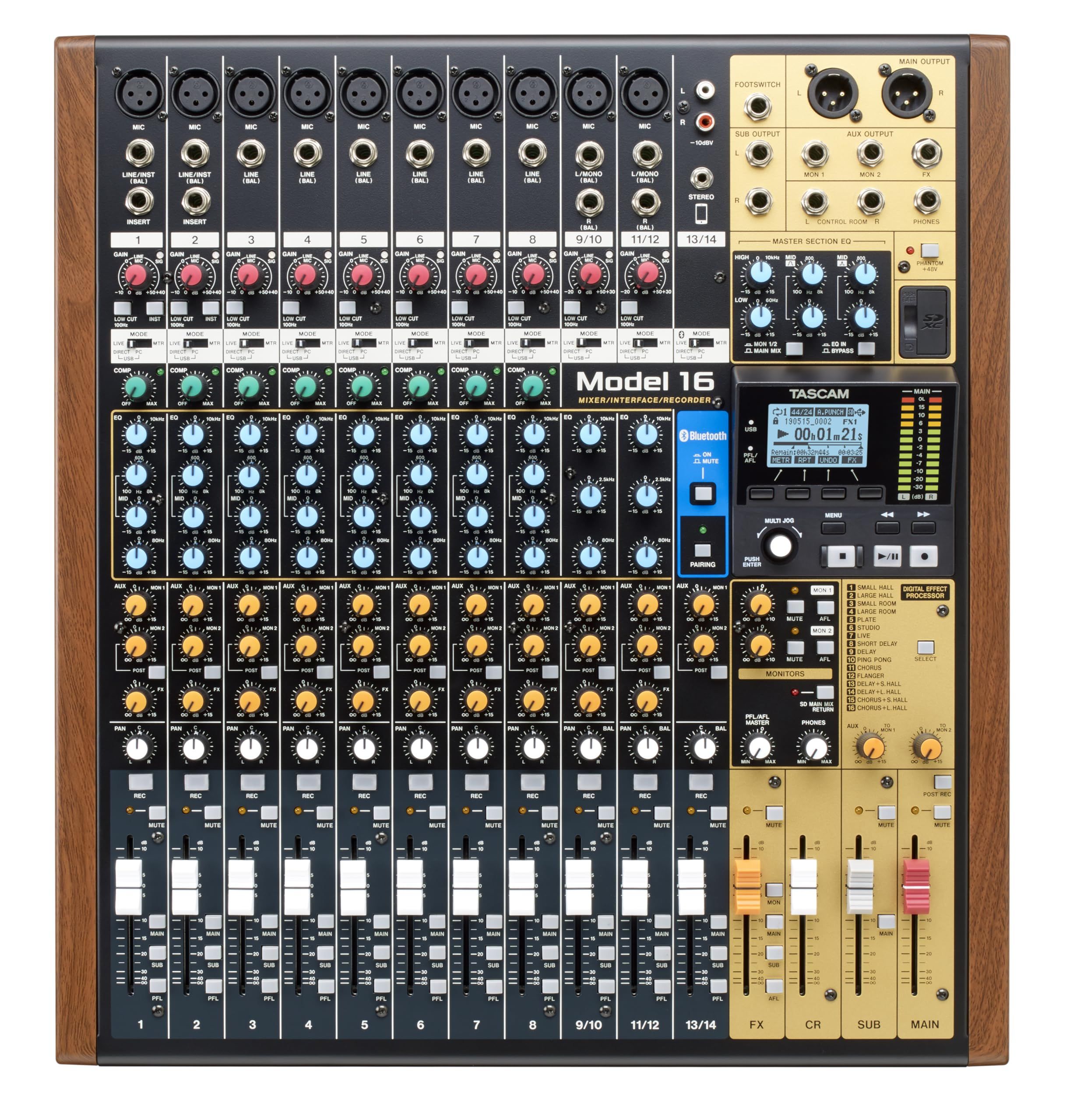 Tascam MODEL 16 audio mixer 16 channels 20 - 30000 Hz Black  Gold  Wood_3