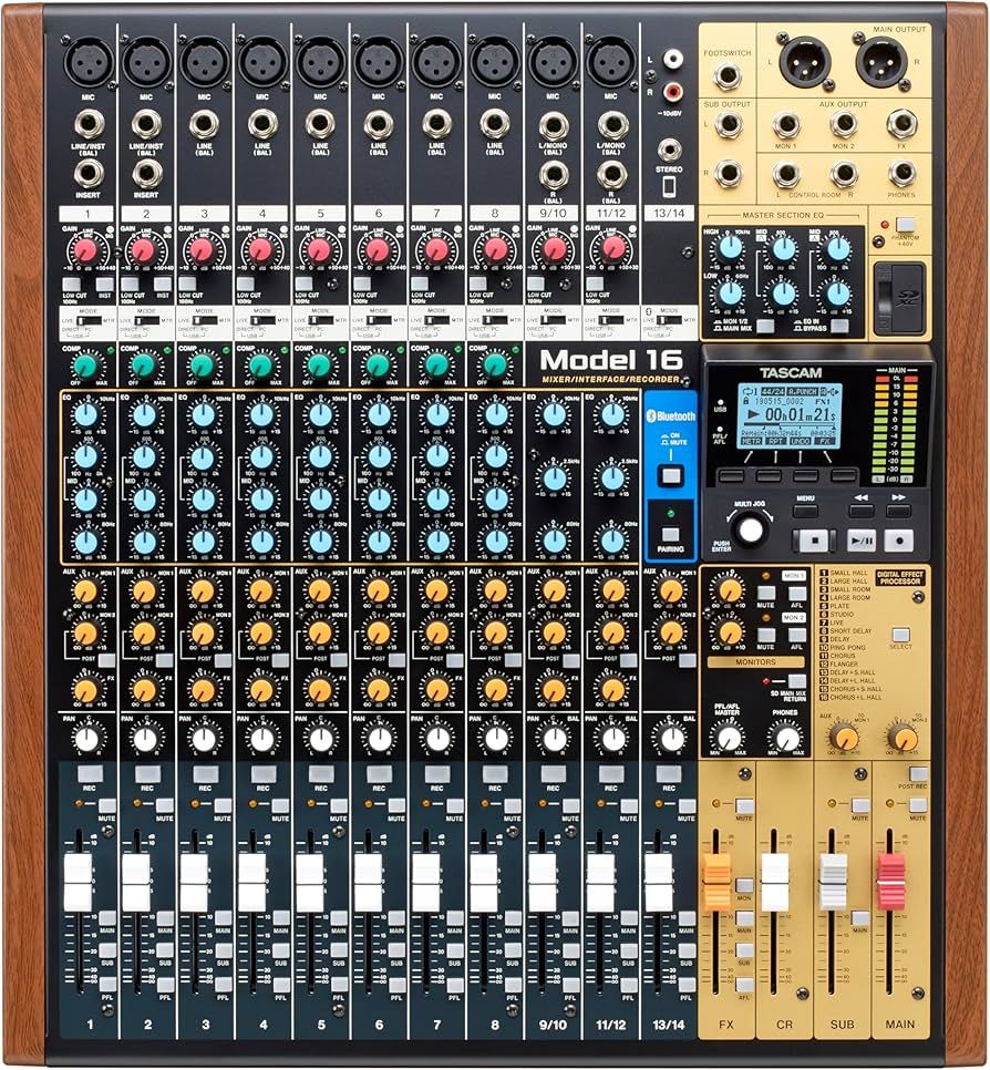 Tascam MODEL 16 audio mixer 16 channels 20 - 30000 Hz Black  Gold  Wood_4