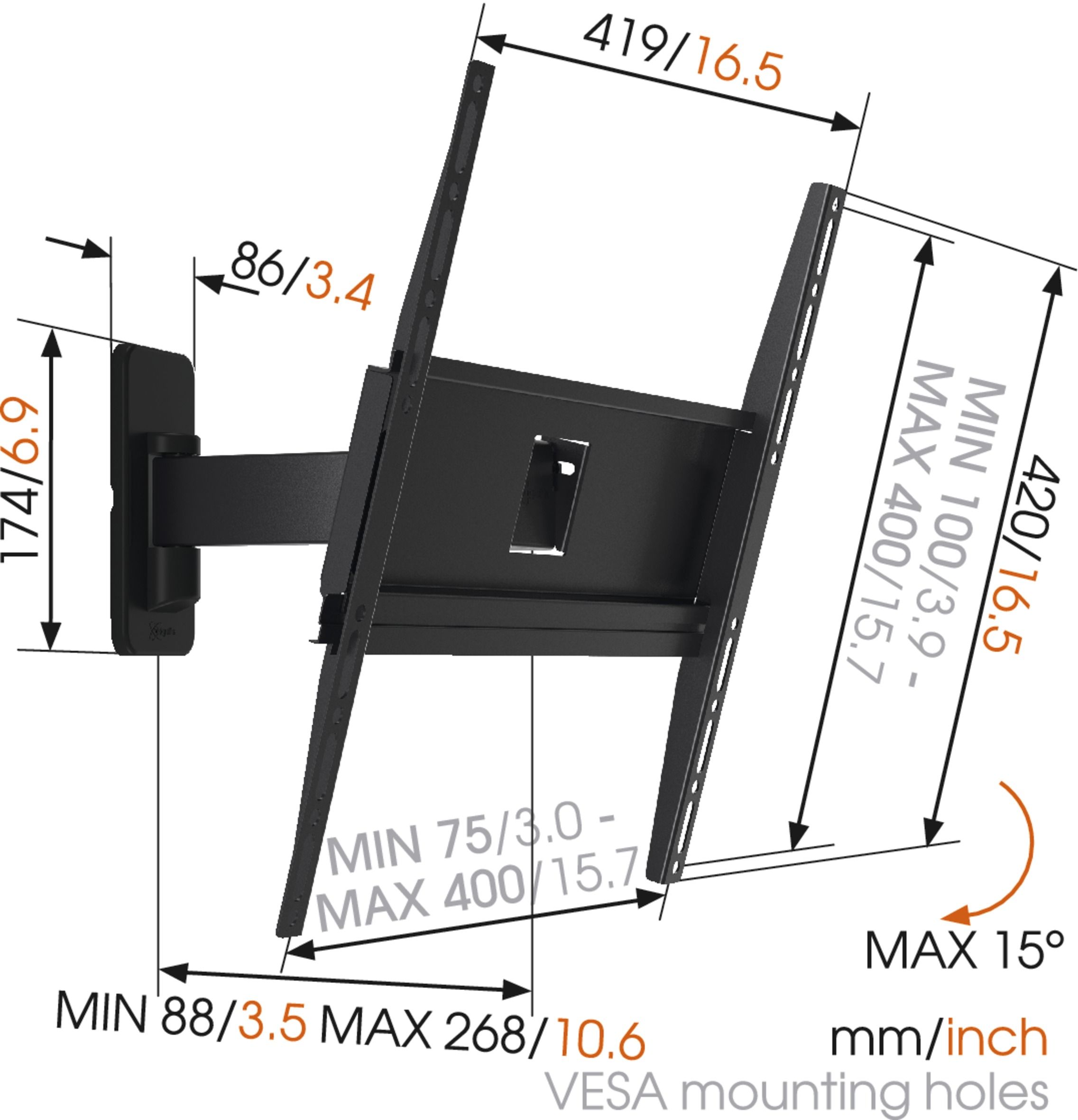 Vogels | Wall mount | MA3030-A1 | Full motion | 32-65   | Maximum weight (capacity) 25 kg | Black_4