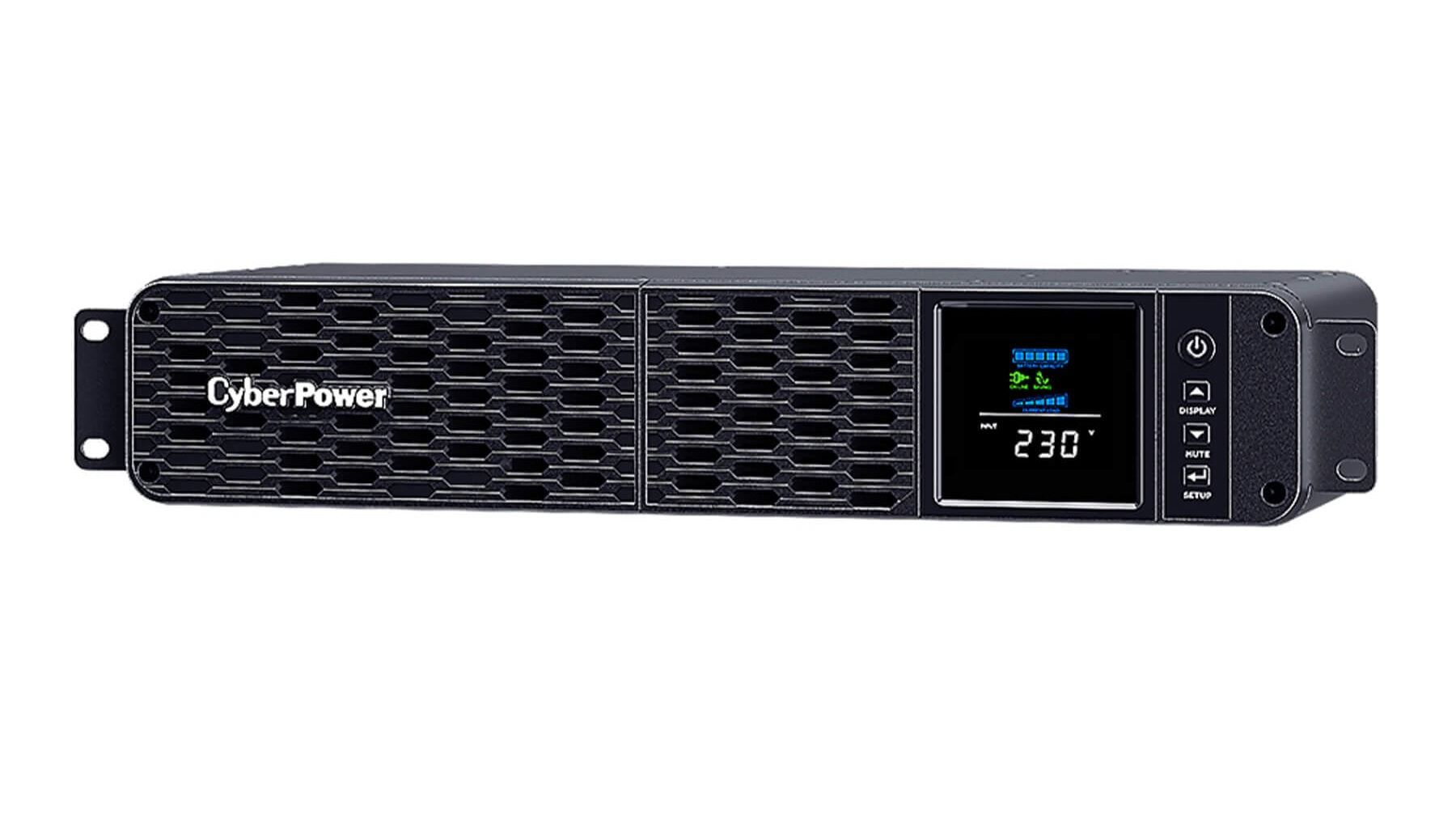 UPS CYBER POWER Line Int. cu Sinusoida Pura,rack 2U,1600VA/ 1000W AVR,8xIEC,LCD,2x 12V/9Ah,Backup 2-9min,incarc.8h,USB,RS232,RJ45,slot SNMP,GreenP,seria CP  CP1600EIPFCRM2U  (timbru verde 11 lei)
