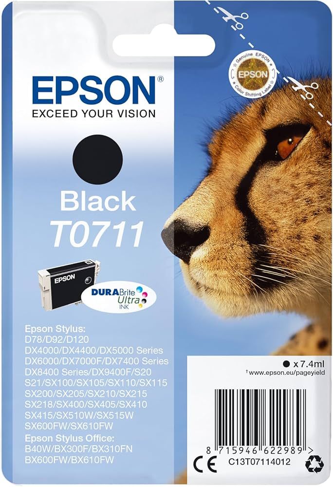 Epson Cheetah Singlepack Black T0711 DURABrite Ultra Ink_1