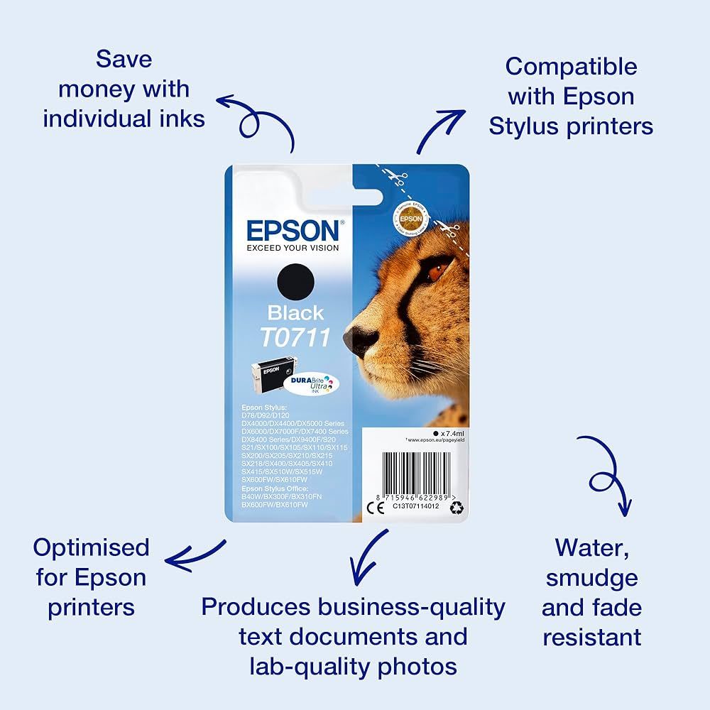 Epson Cheetah Singlepack Black T0711 DURABrite Ultra Ink_2