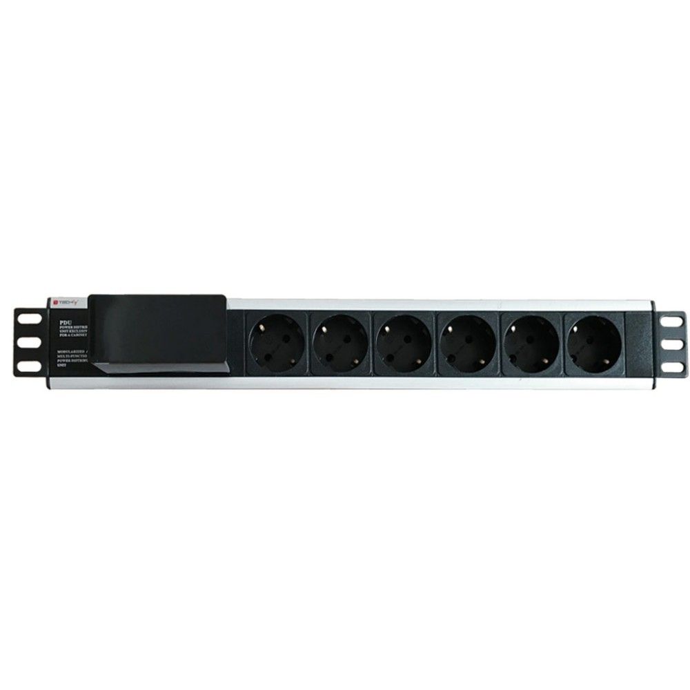 Techly I-CASE STRIP-16SH unități de distribuție a energiei electrice (PDU) 6 ieșire(i) AC 1.5U Negru, Argint_5