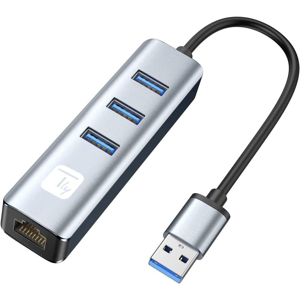 Techly IDATA USB-ETGIGA3AA stații de andocare și replicatoare de porturi pentru calculatoare portabile Prin cablu USB 3.2 Gen 1 (3.1 Gen 1) Type-A Negru, Argint_1