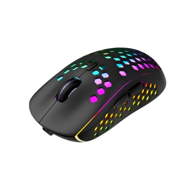 Canyon 7keys Gaming 2.4G wireless mouse, KA8 sensor, DPI up to 1600, rubber coating on panel, Huano 1million switch, 45cm PVC cable, ABS material. 400mAh battery, size: 125.8*63.7*41mm, weight: 95g, Black_1