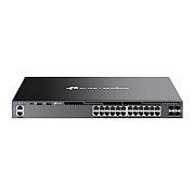 Omada 24-Port Gigabit Stackable L3 Managed Switch with 4 10GE SFP+ Slots PORT: 24× Gigabit RJ45 Ports, 4× 10G SFP+ Slots, RJ45/Type C USB Console Port, Management Port, 2× USB2.0 Ports SPEC: 1U 19-inch Rack-mountable Steel Case FEATURE: Integration with Omada SDN Controller, Stacking, RIP, OSPF_2