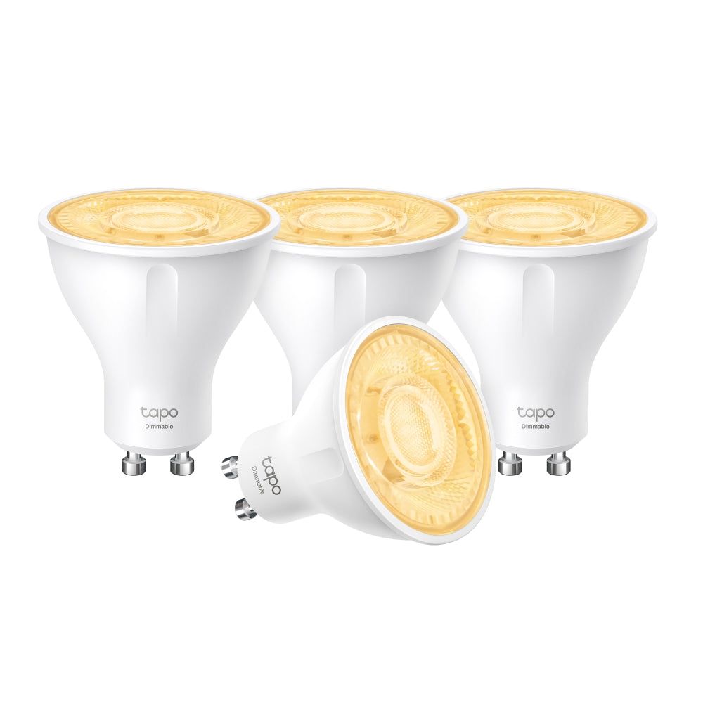 Smart Wi-Fi Spotlight, Dimmable, 4-Pack SPEC: 2.4 GHz, IEEE 802.11b/g/n, GU10 Base, 220–240 V, 50/60 Hz, 350 lm, 2.9 W, 2,700 K, Beam Angle 40° , 3 kWh / 1000h, lifetime up to 15,000 hrs, Energy Efficiency Class D. FEATURE: Dimmable, No Hub Required, Voice Control (works with Amazon Alexa and Google_1