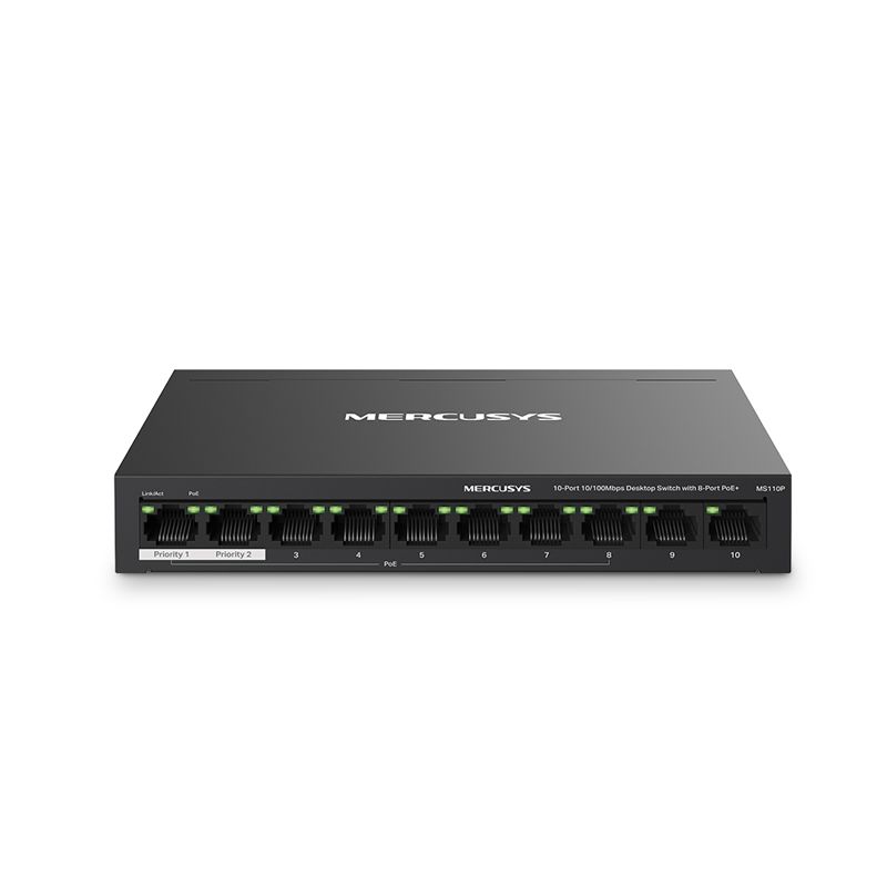 SWITCH PoE MERCUSYS 8 Gigabit PoE+ si 2 Gigabit Uplink, buget PoE maxim 111 W, compatibil cu  IEEE 802.3af/at PoE+, metalic 