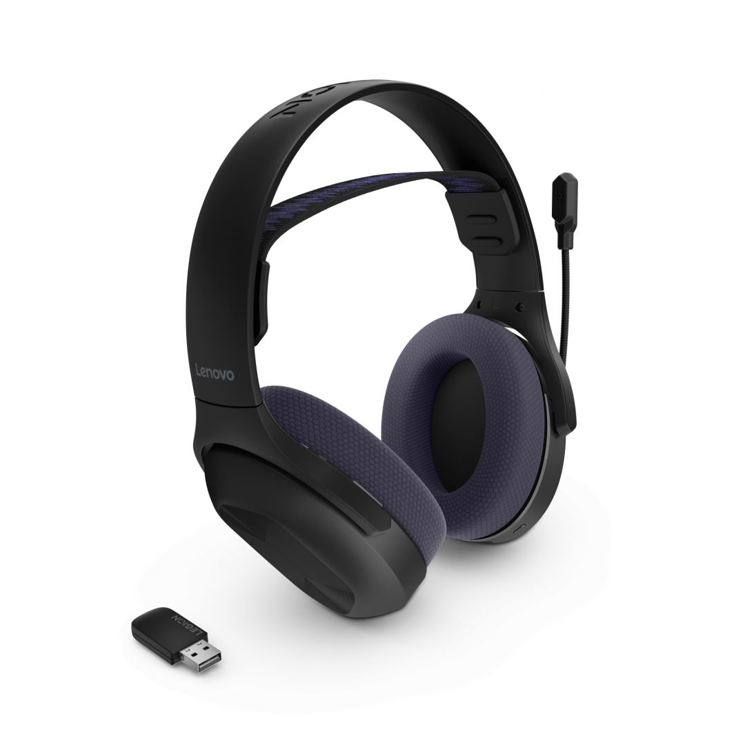 Casti de gaming wireless Lenovo Legion H410, Conectivitate: Bluetooth & 2.4GHz, Distanța de funcționare wireless: până la 12 metri, Capacitatea bateriei: 500mAh, Timp de încărcare a bateriei: < 3 ore, Accesoriu inclus: Dongle USB-A to Type-C Cable, Cable Length/Type: 1.5 meters USB-A to Type-C_2