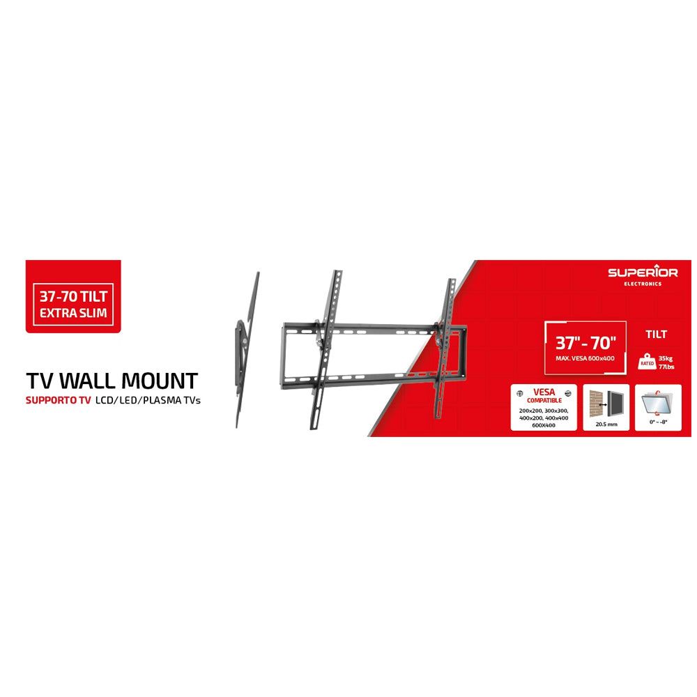 SUPORT de perete Superior, pt 1 TV/monitor plat, diagonala compatibila 37-70 inch, unghi reglabil 8 grade, VESA compatibil max 600400, max 35 Kg 