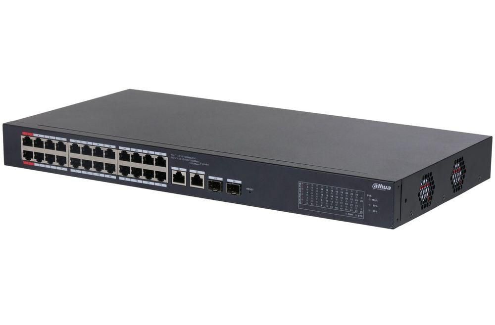 Dahua PoE Cloud Managed Desktop Layer 2 Switch, 26 Ports, 24x100M RJ-45 (PoE max 135W), 2xGbit RJ-45 (Combo), 2xGbit SFP (Combo)_1