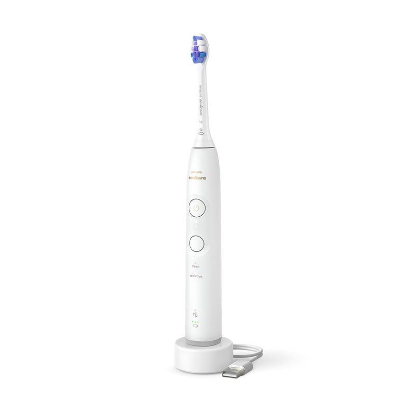 Periuta de dinti electrica Philips Sonicare HX7400/01, 62.000 miscari/minut, autonomie 21 zile, 2 moduri de periere, 3 intensitati, senzor presiune luminos, functia BrushSync, capat de periere Sensitive, alb_1