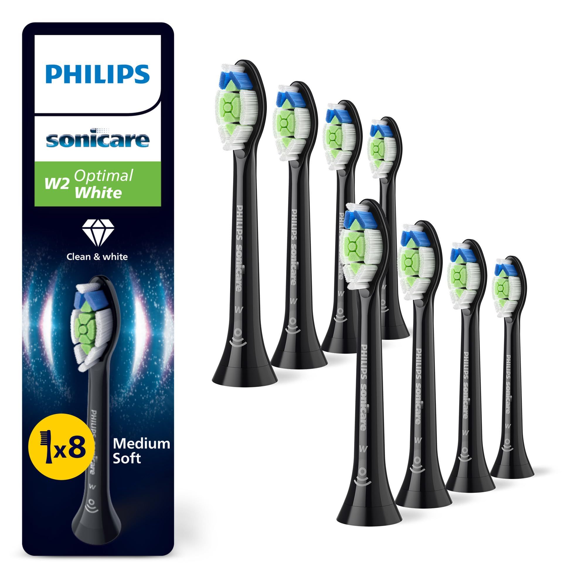 Rezerve Philips Sonicare Optimal White HX6068/88, pachet de 8 capete de periere, Standard, click-on, sincronizarea modurilor BrushSync, Negru_1