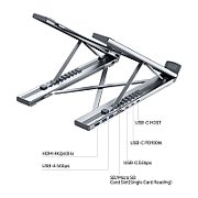 Canyon Laptop stands with hub, TYPE C F to HDMI2.0+2USB3.0+USBC3.0+RJ45+PD, TYEP C TO C cable 1m white with Emarker: HUSB332A, Material: Aluminum case+ABS+PS, Size: 245x240x27.2+/-0.3mm, Weight:1304g_2