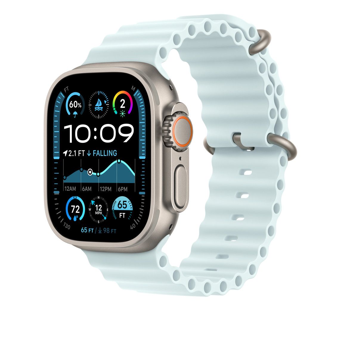 Apple Watch 49mm Band:  Ice Blue Ocean Band Extension - Natural Titanium Finish_2