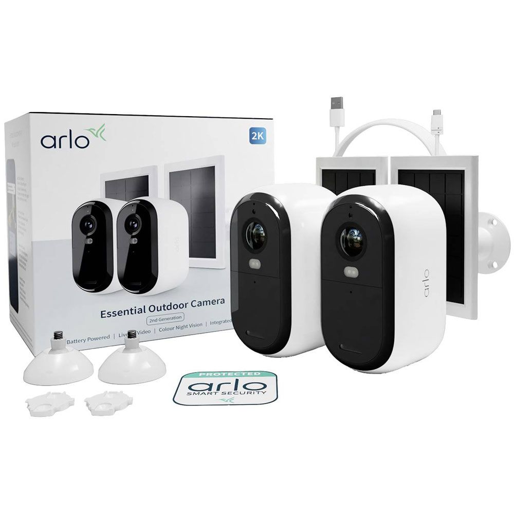 Arlo Essential (Gen.2) Bundle 2K Outdoor Security Camera - 2 Camera Kit + 2 Essential Solar Panel Charger - White_1