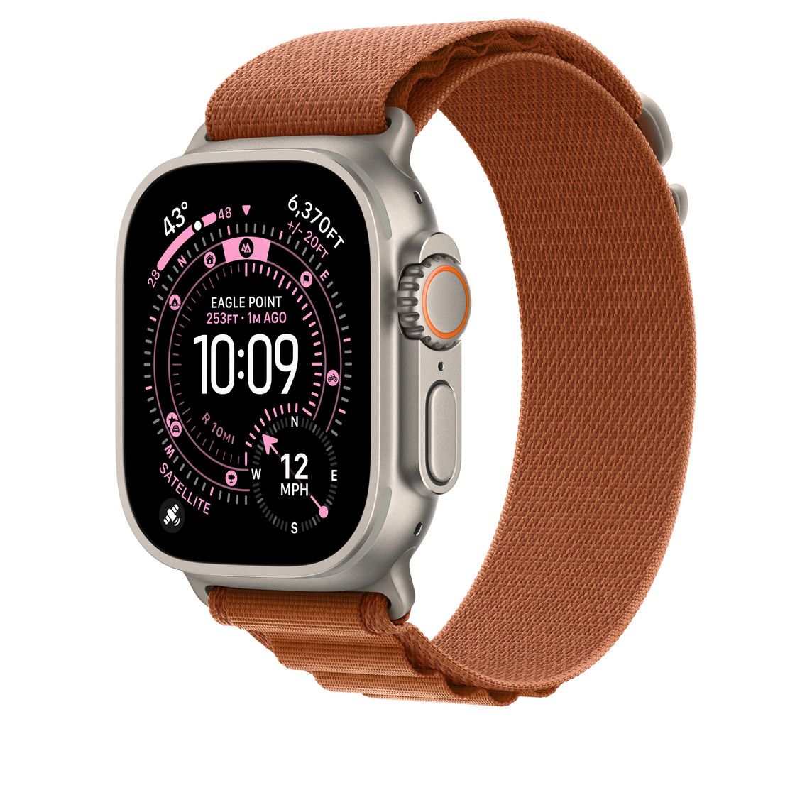Apple Watch 49mm Loop:  Terra Cotta Alpine Loop - Medium - Natural Titanium Finish_2