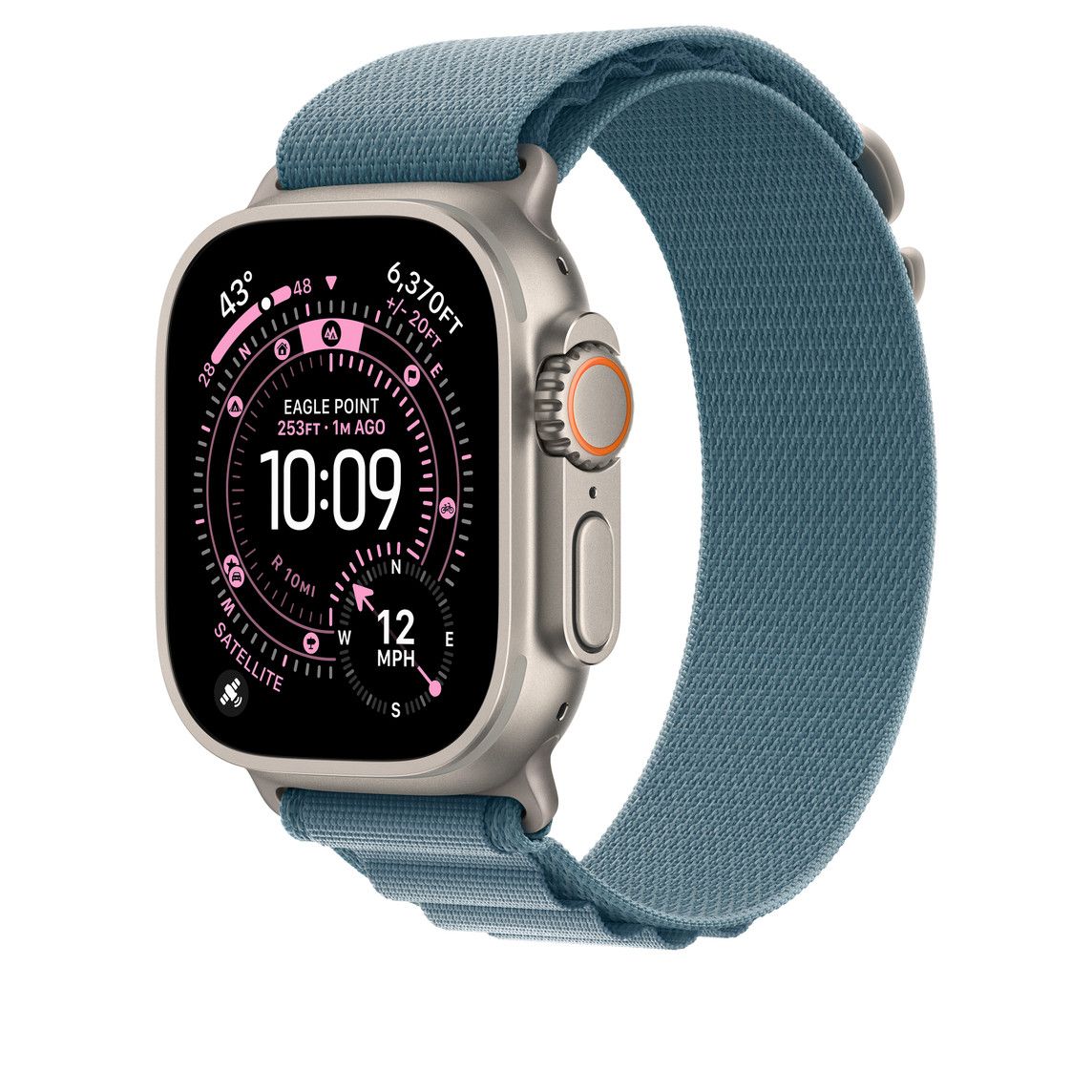 Apple Watch 49mm Loop:  Light Blue Alpine Loop - Medium - Natural Titanium Finish_2