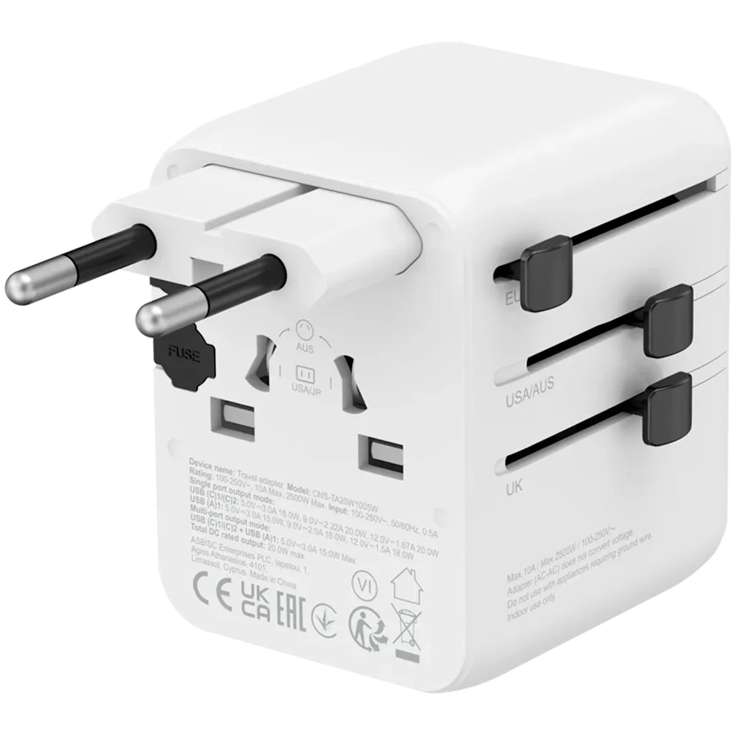CANYON Travel Adapter OnTour 20 EU/UK/US/AUS 20W  White_2