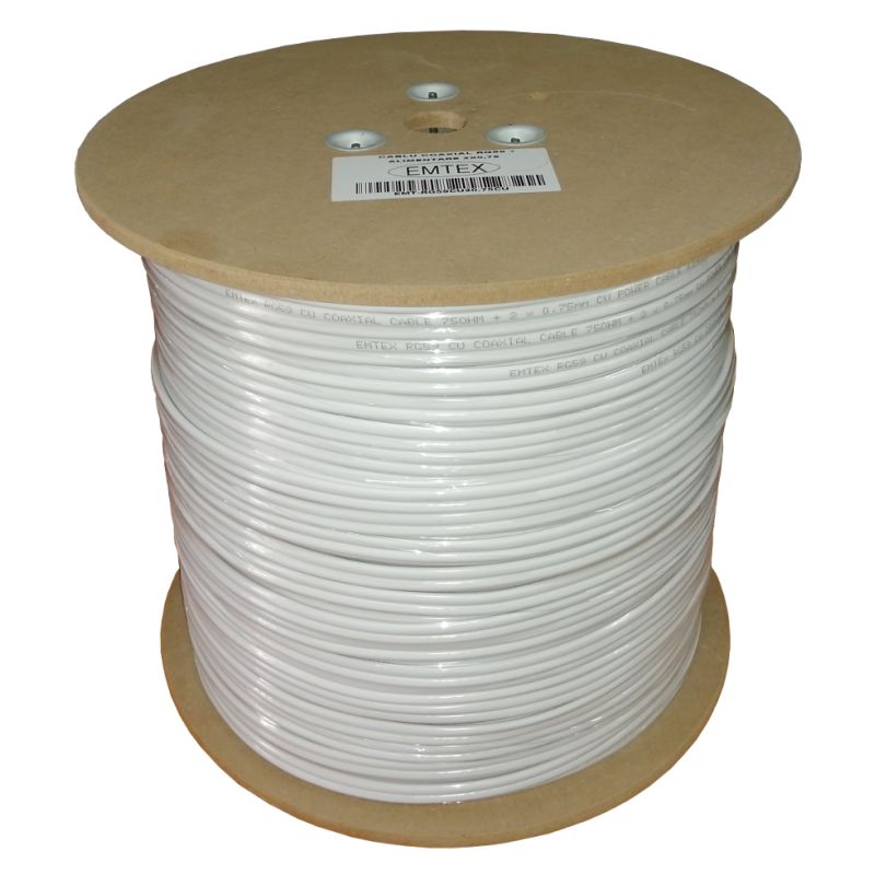 Cablu coaxial RG59 + alimentare 2x0,75 (central Cu + tresa Cu-Al +alimentare Cu) - EMTEX (305m/tambur)_1