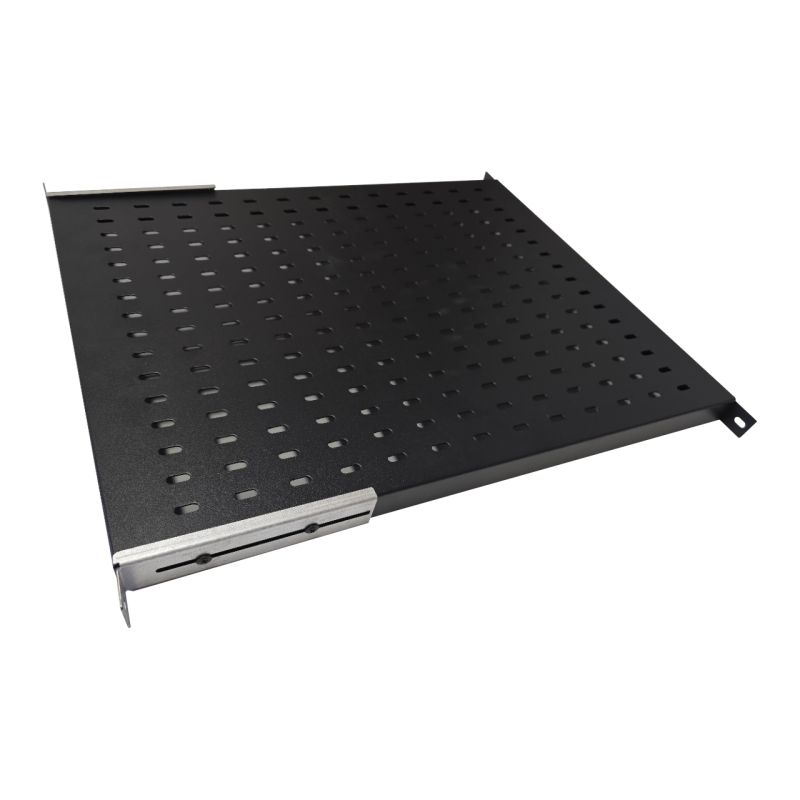 Raft fix cu prindere reglabila 19'' 1U, 770mm, universal, fixare fata si spate, pentru rack cu adancime 1000mm, sarcina 50kg, negru, DECKRO_1
