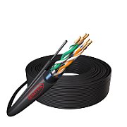 Cablu F/UTP cu sufa, Cat.5e, Cupru, 24AWG/1, manta PE, Fca, de exterior, rezistent UV, Fluke Pass, tambur 305m, negru - Emtex_1