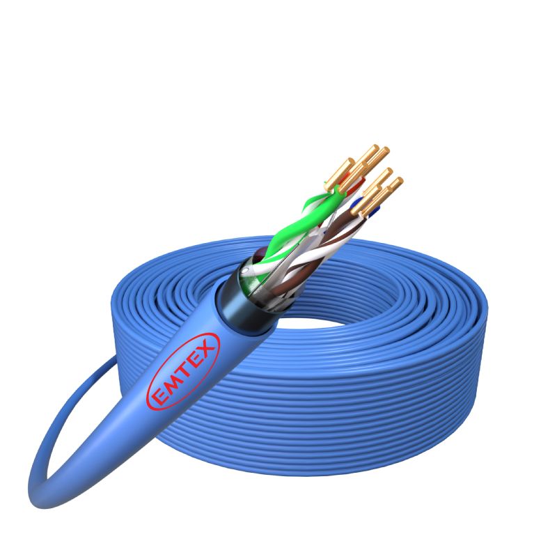 Cablu F/UTP, Cat.6, Cupru, 23AWG/1, manta LSZH, Dca-s2,d2,a1, Fluke Pass, tambur 305m, albastru - Emtex_1