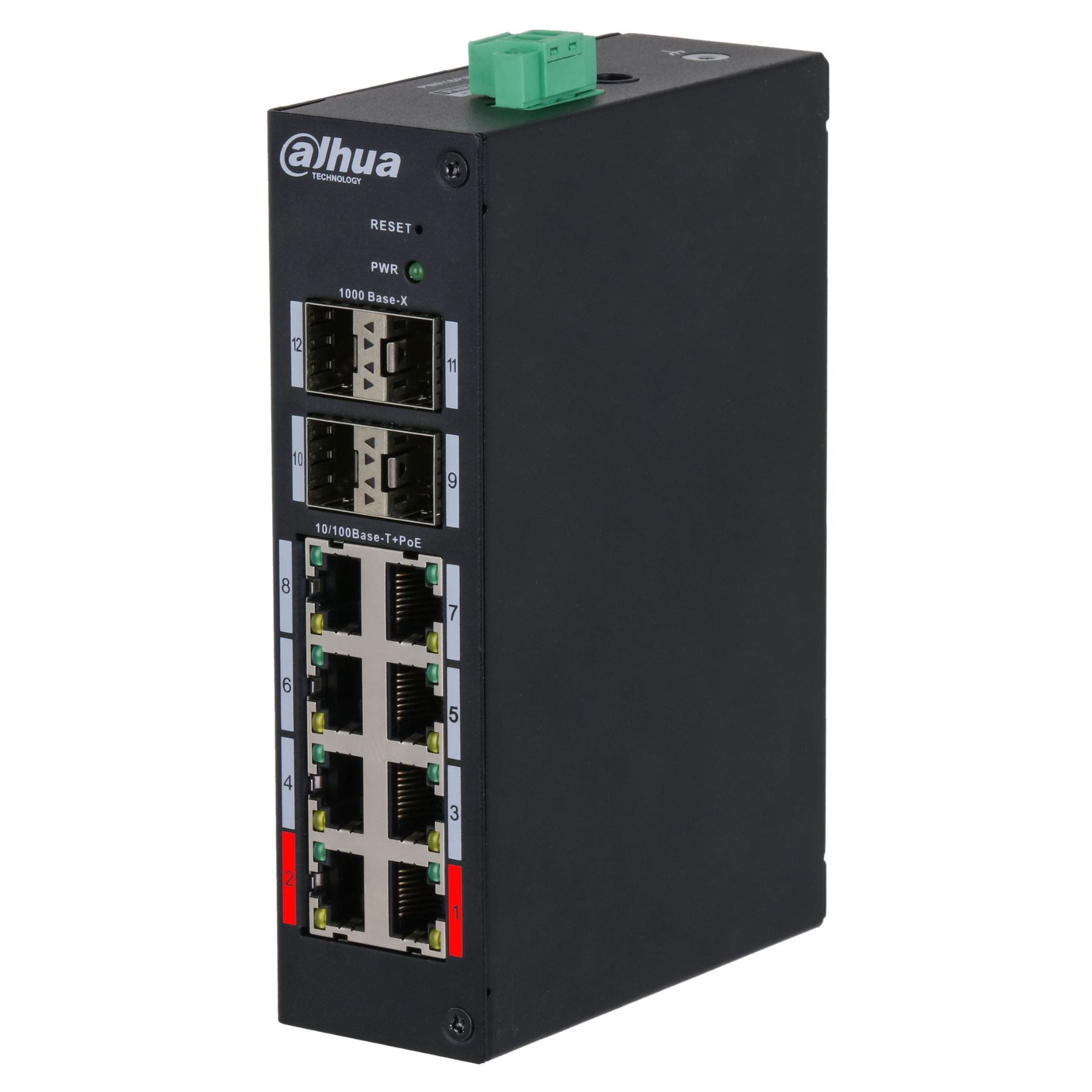 Dahua PoE Hardened Managed Desktop Layer 2 Switch, 12 Ports, 8x100M RJ-45 (PoE max 135W), 4xGbit SFP 1000 (Uplink)_1