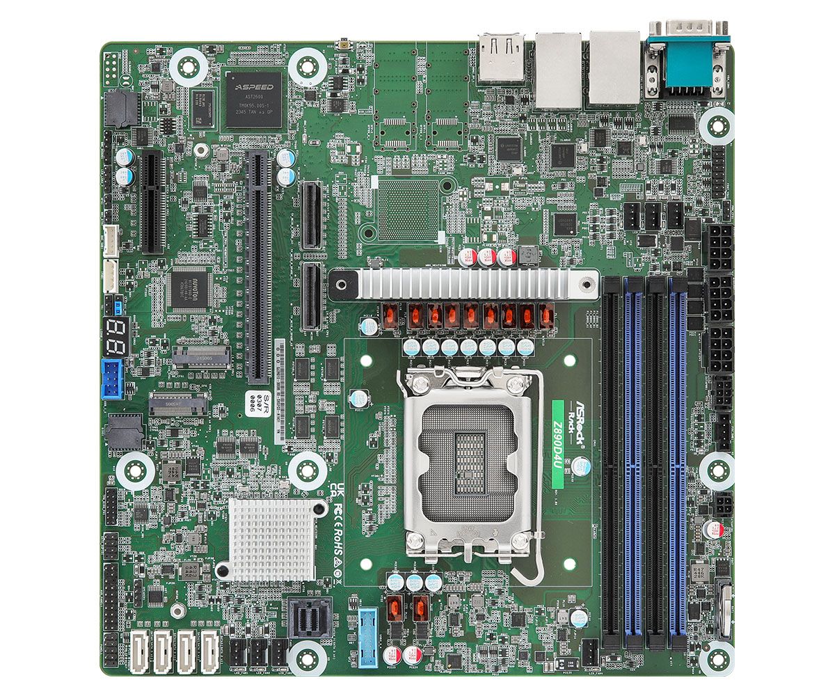 ASRock Z890D4U, 1xSKT LGA 1851, Intel Core Ultra, Z890, SATA, 2xM.2, 2xGbE, IPMI_3
