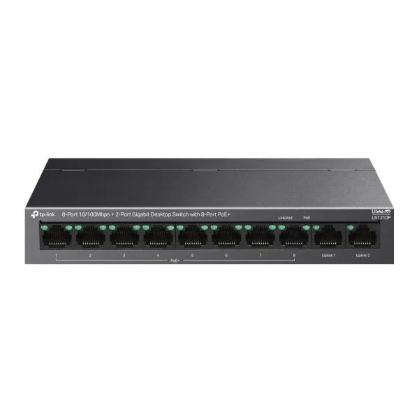 Switch TP Link 8-Port 10/100Mbps+2-Port Gigabit Desktop Switch with 8- Port PoE+, 10BASE-T: UTP category 3, 4, 5 cable (maximum 100m), 100BASE- TX: UTP category 5 or above cable (maximum 100m), 1000BASE-T: UTP category 5e or above cable (maximum 100m), 5.6 Gbps_1