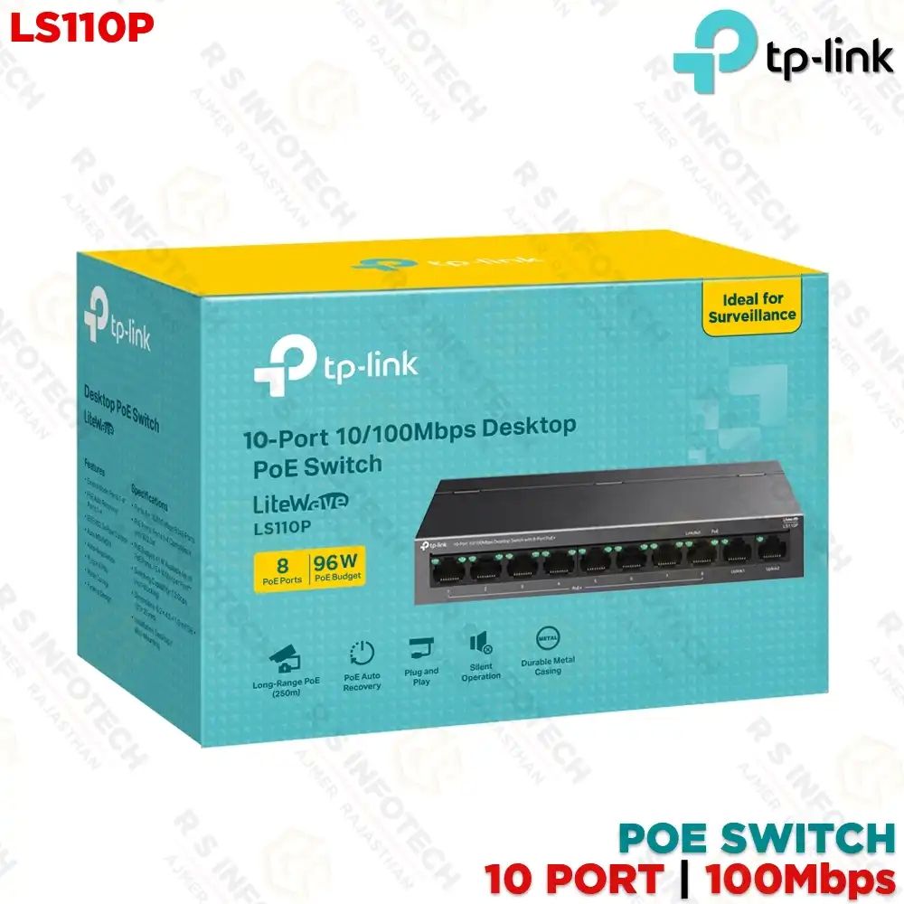 Switch TP Link, 10-Port 10/100Mbps Desktop Switch with 8-Port PoE+, 10BASE-T: UTP category 3, 4, 5 cable (maximum 100m), 100BASE-TX: UTP category 5 or above cable (maximum 100m), 2 Gbps_1