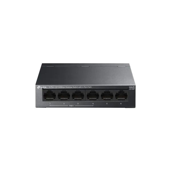 TP-LINK SWITCH LS106P, 6-Port 10/100Mbps Desktop Switch with 4-Port PoE+, 10BASE-T: UTP category 3, 4, 5 cable (maximum 100m), 100BASE-TX: UTP category 5 or above cable (maximum 100m), power input 220~240V, 50/60Hz (NV)_1
