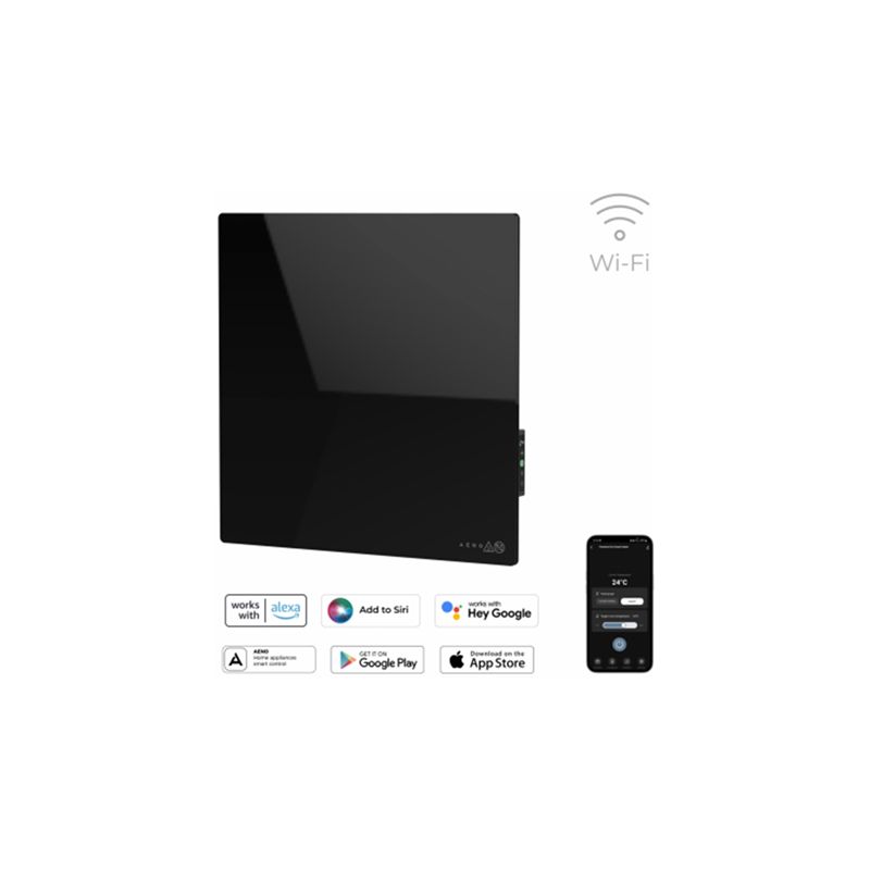 AENO Premium Eco Smart Quadro Wall Heater, 500W, 50x50 cm., Tempered glass, Infrared+convection heating type, LED display Plug type: Europe (E/F type), BLACK, , Made in Poland_2