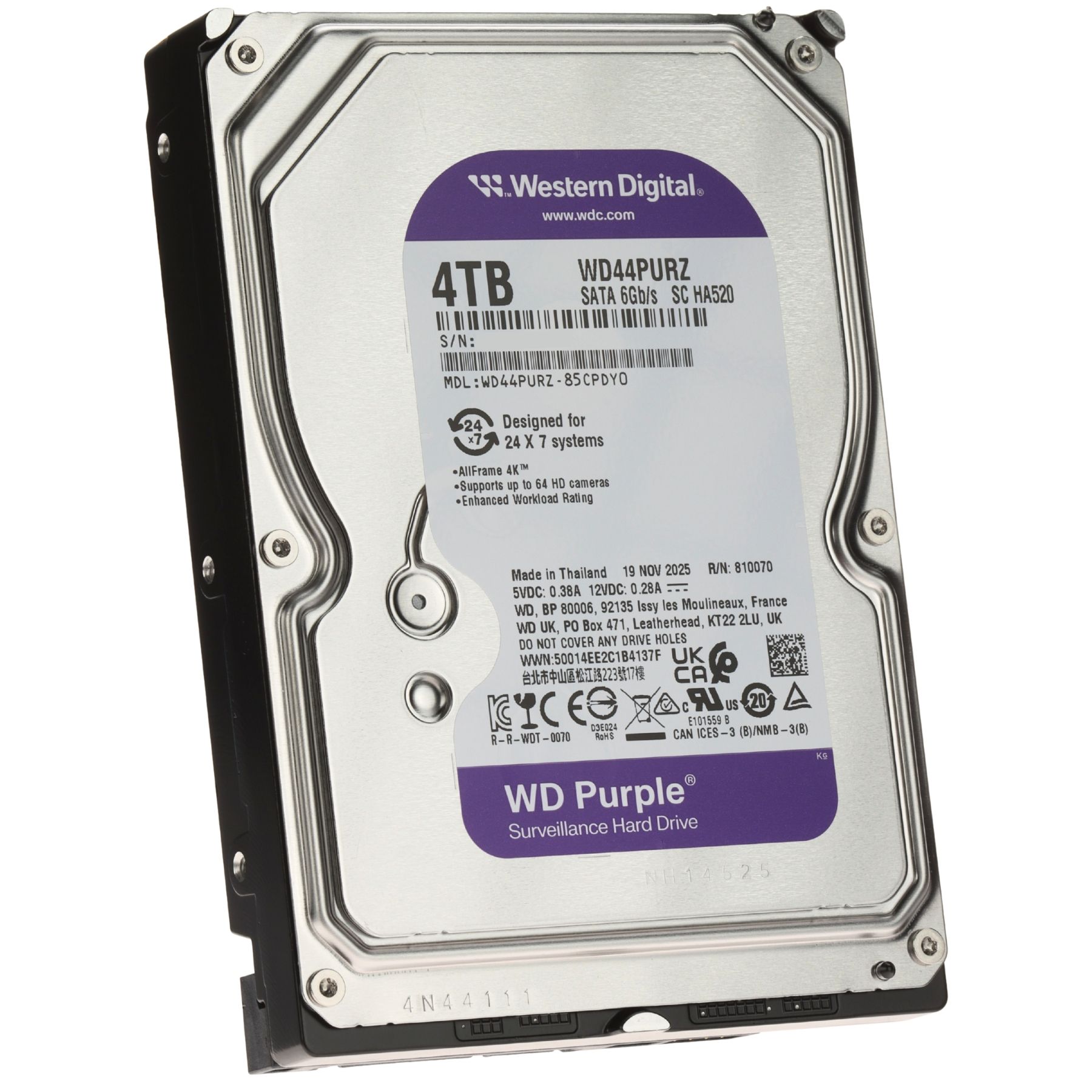 HDD Video Surveillance WD Purple 4TB CMR, 3.5'', 256MB, SATA, TBW: 180_1