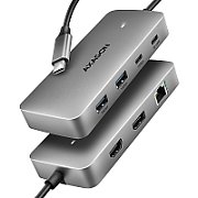 Hub HMC-CUB83X2, 7in1, USB-C 3.2, HDMI 4K/60Hz, DisplayPort 4K/60Hz, GLAN, PD 100W, Gri_1