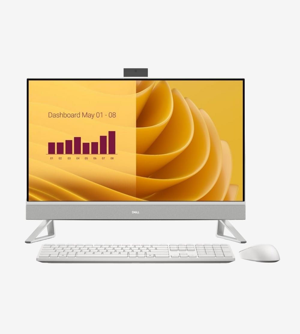 DELL All-In-One EC27250, 27-inch FHD (1920 x 1080) Narrow Border Infinity Touch Display with Wide Viewing Angle, 5MP IR Tilt Camera (White), Intel(R) Core(TM) 7 processor 150U(12MB cache, 10 cores, 12 threads, up to 5.4 GHz), Intel(R) Graphics, 16GB, 2x8GB, DDR5, 5200 MT/s, 1TB M.2 PCIe NVMe Solid_1