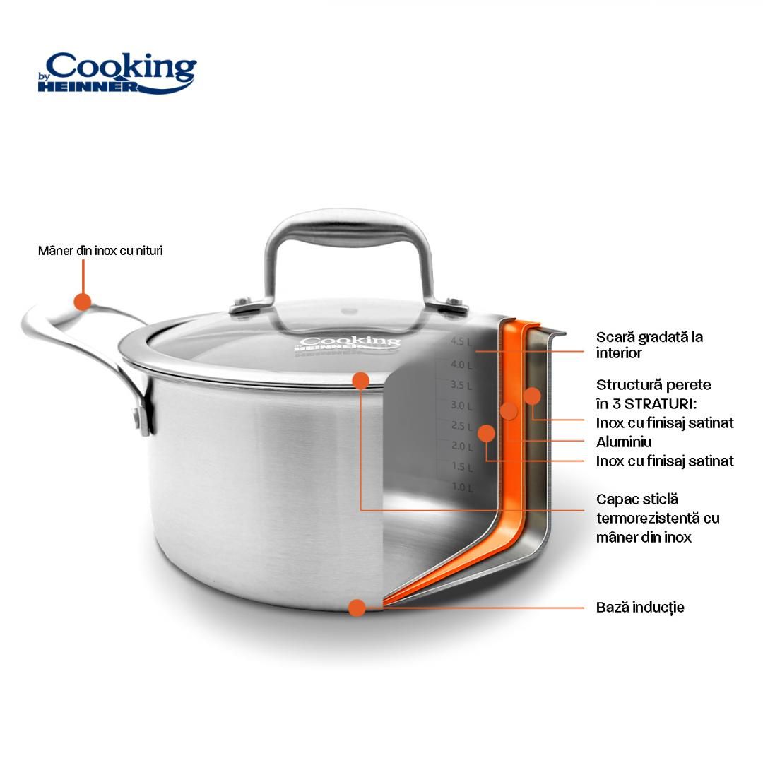 SEMIOALA INOX+CAPAC STICLA 24x12CM, 5L, ATOMIC3, COOKING BY HEINNER_3