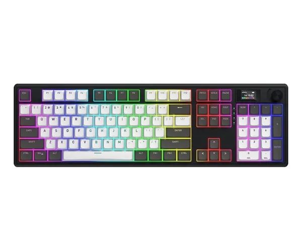 Tastatura wireless Hator Skyfall 100 Pro, interfata 2.4GHz, BT5.3, USB, polling rate 1000Hz, capacitate baterie 8000mAh, switch HATOR Aurum Vanila Silent linear, material tasta OMA, buton de control multimedia, sistem de anulare a zgomotului integrat, alb-negru_1
