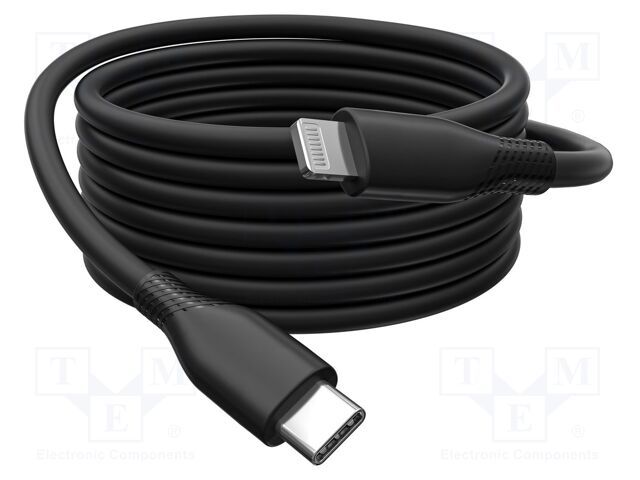 Cablu de alimentare din silicon USB-C la Lightning, USB 2.0 60W, MFI, 1m negru_1