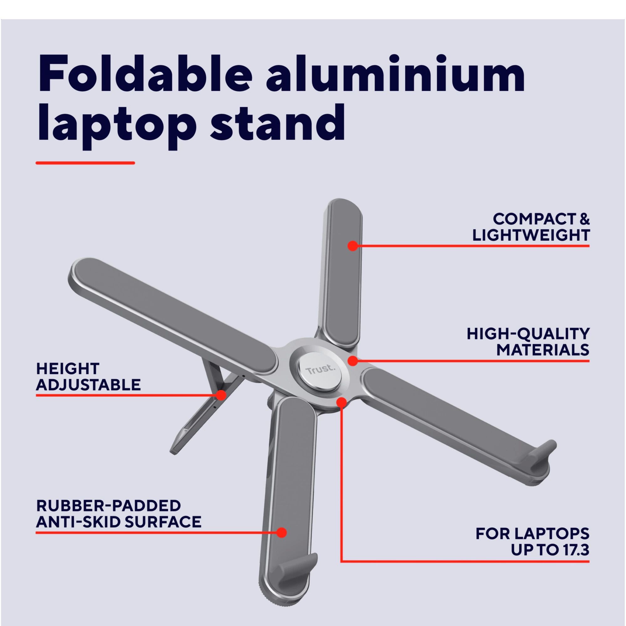 Stand laptop Trust Macy Foldable, ajustabil pe inaltime: 7 trepte, , dimensiune maxima laptop 17