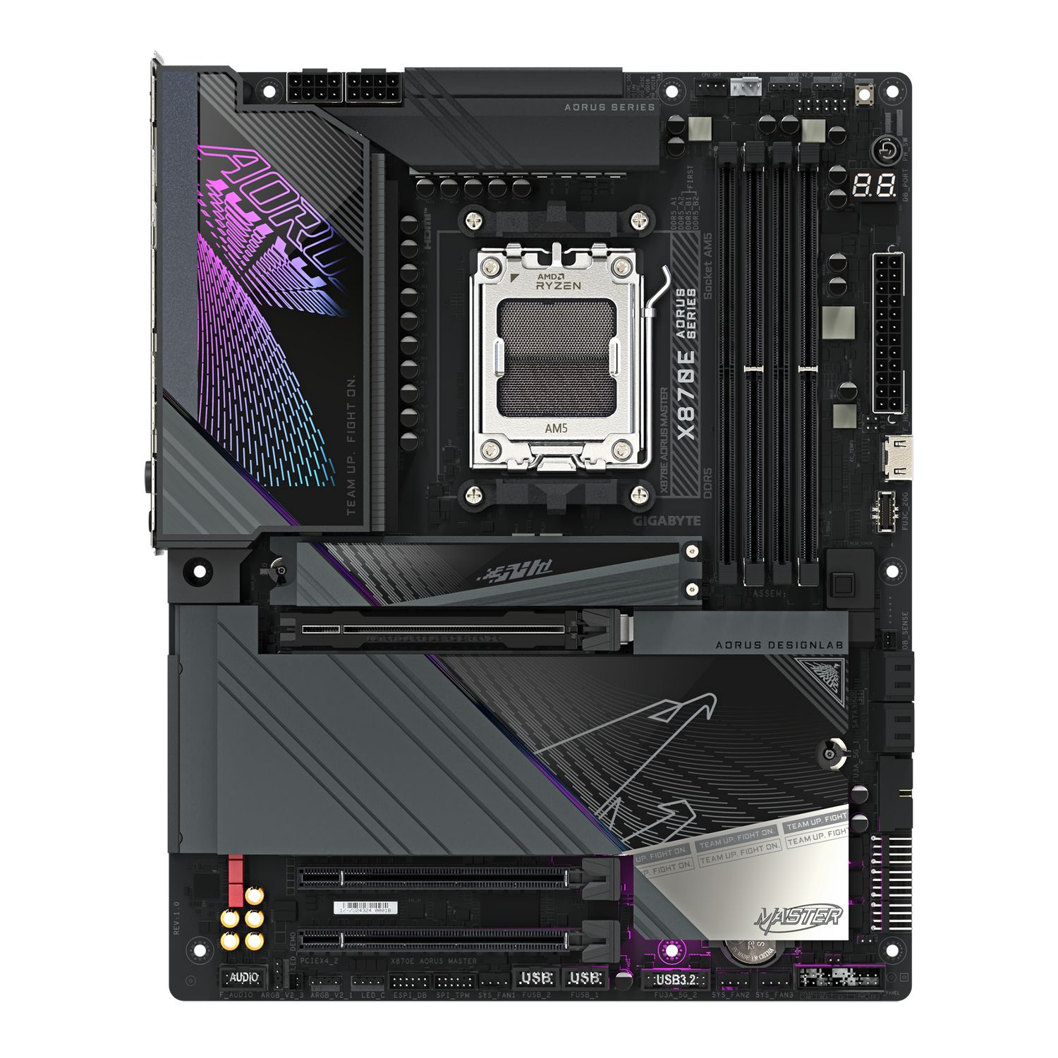 GIGABYTE X870E AORUS MASTER X3D. Processor manufacturer: AMD, Processor socket: Socket AM5, Compatible processor series: AMD Ryzen 7000 Series, AMD Ryzen 8000 Series, AMD Ryzen 9000 Series. Supported memory types: DDR5-SDRAM, Maximum internal memory: 256 GB, Memory slots type: DIMM. Supported_2