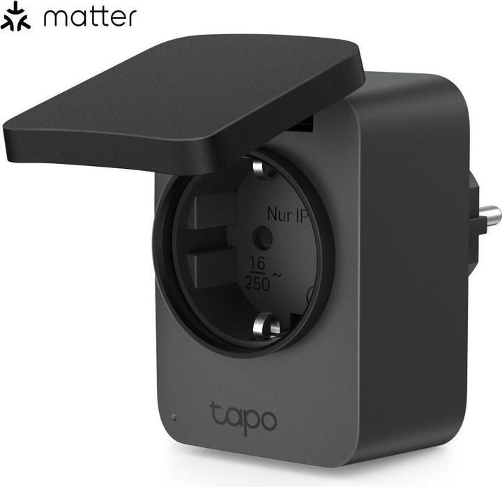 PRIZA inteligenta TP-LINK exterior, design compact, certificare Matter, Schuko x 1, cu monitorizarea energiei, conectare prin Schuko (T), 16 A, programare prin smartph, BT, WiFi, negru 