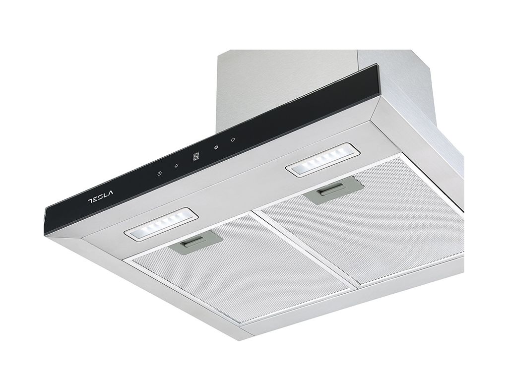 Hota decorativa Tesla DC600AXB, T-shape, 60cm1 motor DC 75W, 630m3/h, display LED, inox/sticla