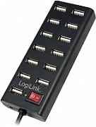 HUB extern LOGILINK, porturi USB: USB 2.0 x 13, conectare prin USB 2.0, alimentare retea 220 V, cablu 0.75 m, negru, 